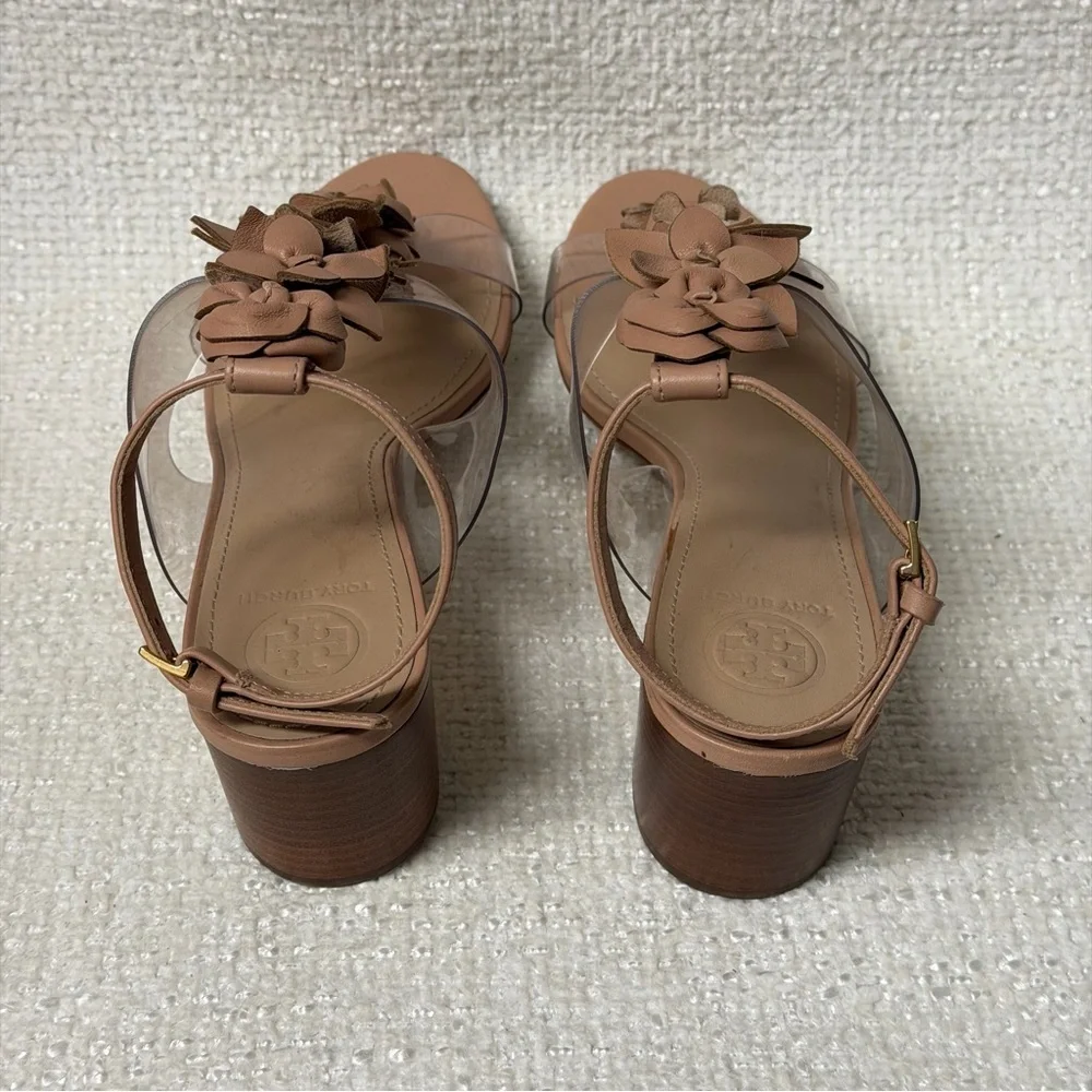 Tory Burch floral clear top nude heel sandals Sz 8